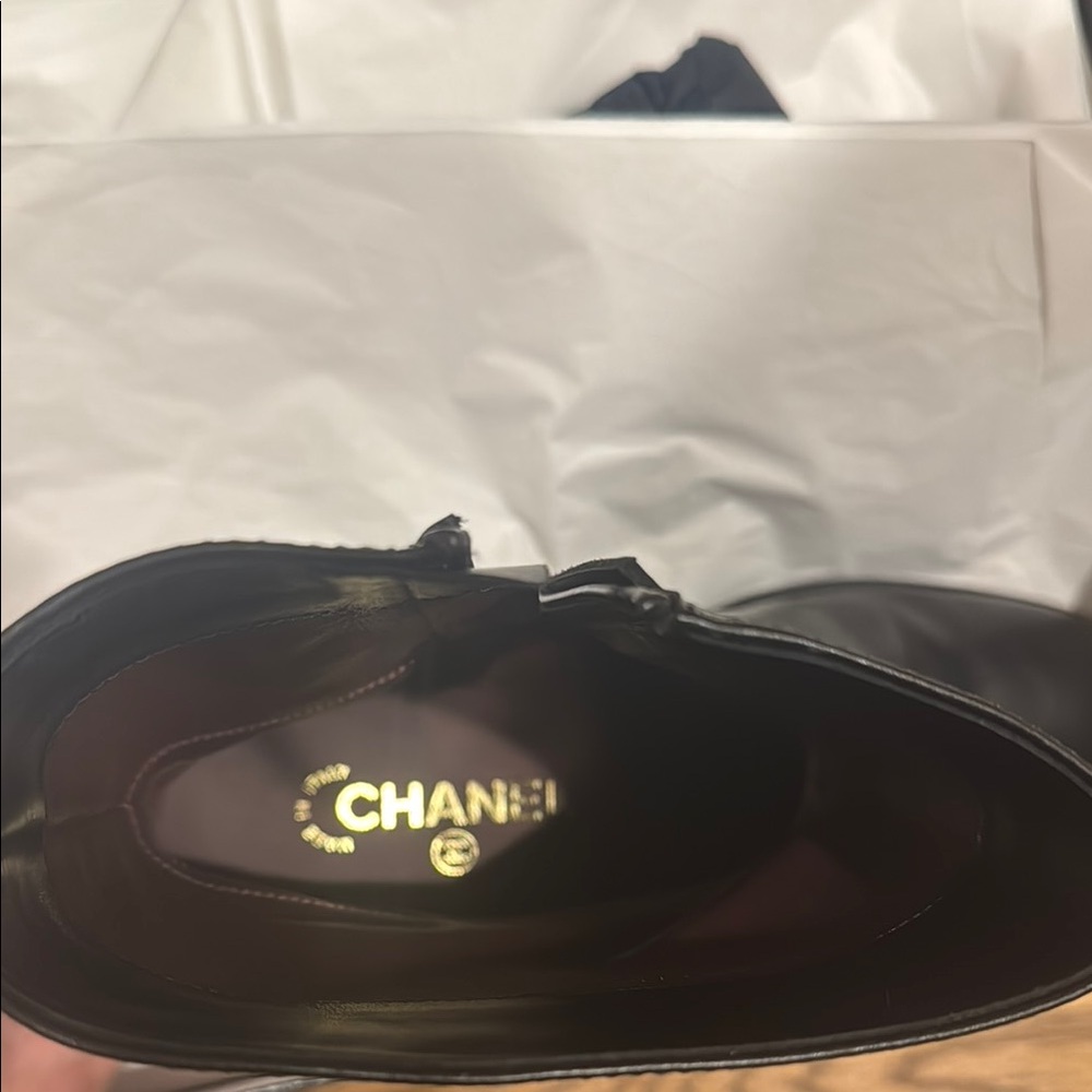 Chanel Black Leather Booties with Gold Chain - Picture 4 of 5